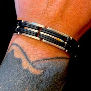 Rochet Roma Stainless W/Double Black Carbon Composite Mens Adjustable Bracelet